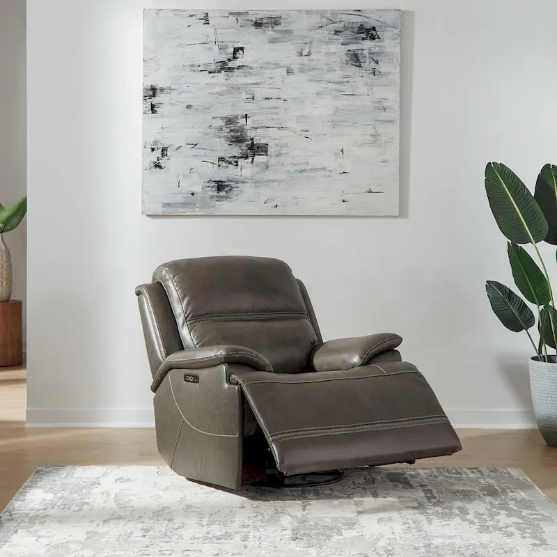 Fauteuil inclinable électrique en cuir – Fauteuil rembourré gris graphite