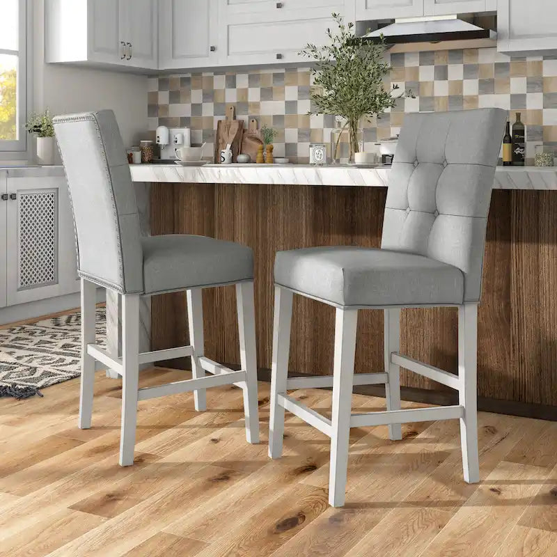 Chaises de comptoir capitonnées modernes grises Tia (lot de 2)