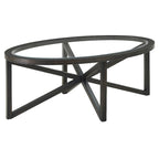 Table basse contemporaine en verre avec piètement en bois