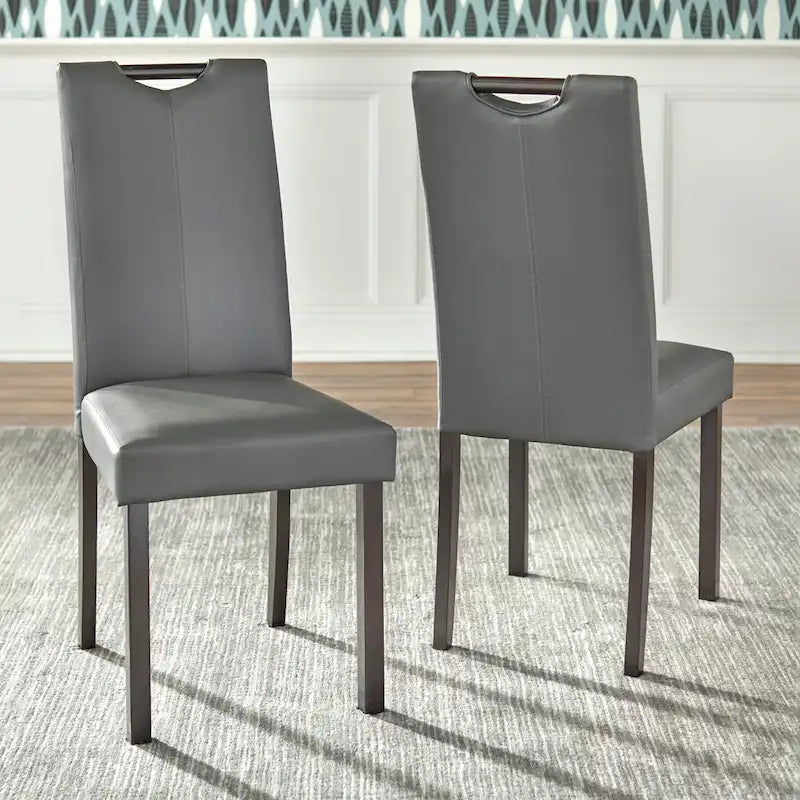 Ensemble de salle à manger 7 pièces Tilo en similicuir gris et bois wengé