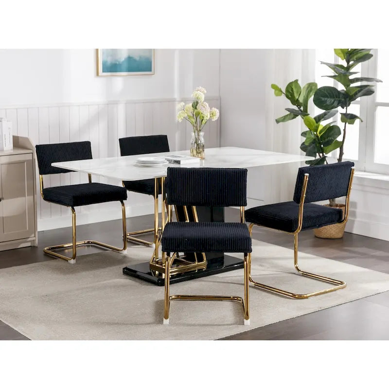 Modern Dining Chairs with Gold Metal Base, Accent Armless Kitchen Chairs with Channel Tufting,Set of 2