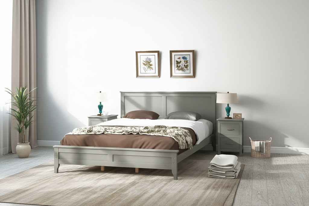Lit plateforme Queen en bois massif