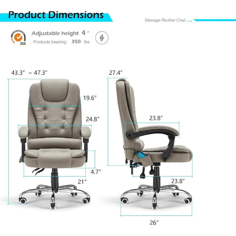 Chaise de bureau ergonomique avec 7 points de massage vibrant et fonctions chauffantes