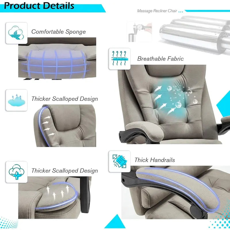 Chaise de bureau ergonomique avec 7 points de massage vibrant et fonctions chauffantes