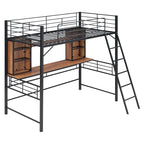 Lit mezzanine simple avec bureau et étagère, lit mezzanine avec échelle, simple, noir