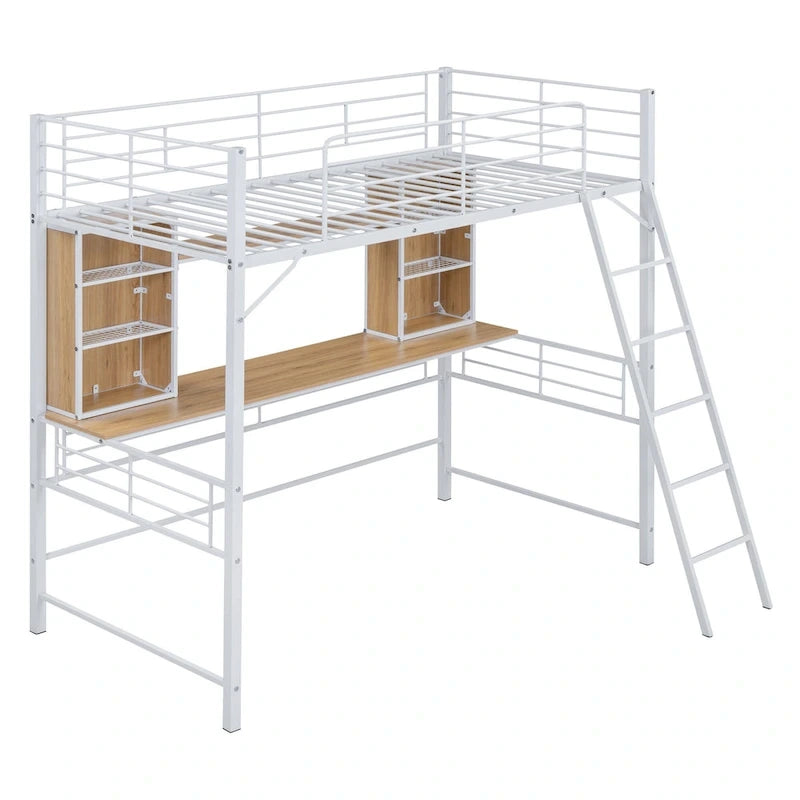 Lit mezzanine simple avec bureau et étagère, lit mezzanine avec échelle, simple, noir