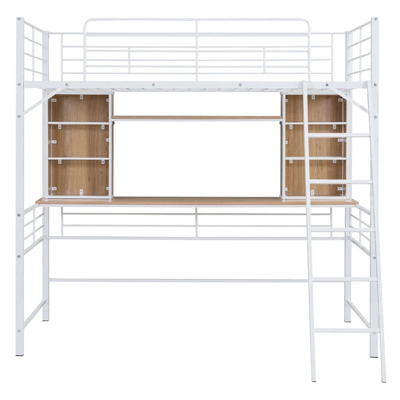 Lit mezzanine simple avec bureau et étagère, lit mezzanine avec échelle, simple, noir