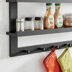 Étagère murale à 2 niveaux avec 5 crochets – Entrée ou salle de bain