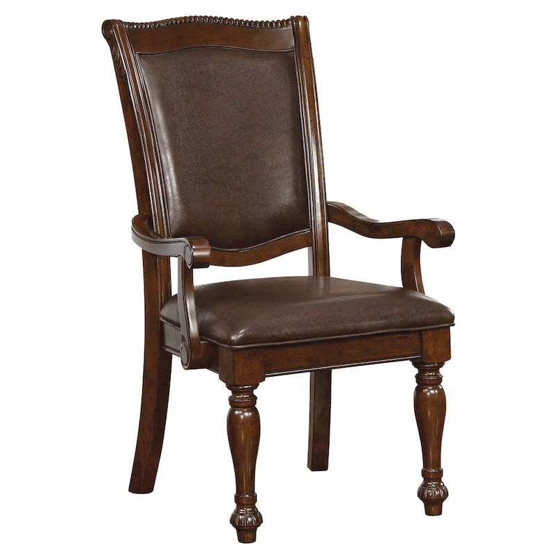 Salle à manger formelle 9 pièces Madzharovo en similicuir marron cerise traditionnel