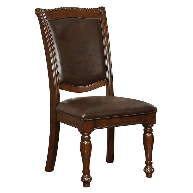 Salle à manger formelle 9 pièces Madzharovo en similicuir marron cerise traditionnel