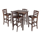 Table haute 5 pièces avec tabourets de bar à dossier échelle, Noyer