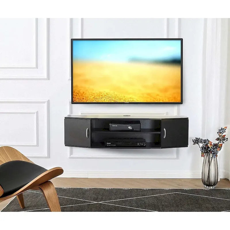 Meuble TV mural console multimédia bureau flottant de rangement