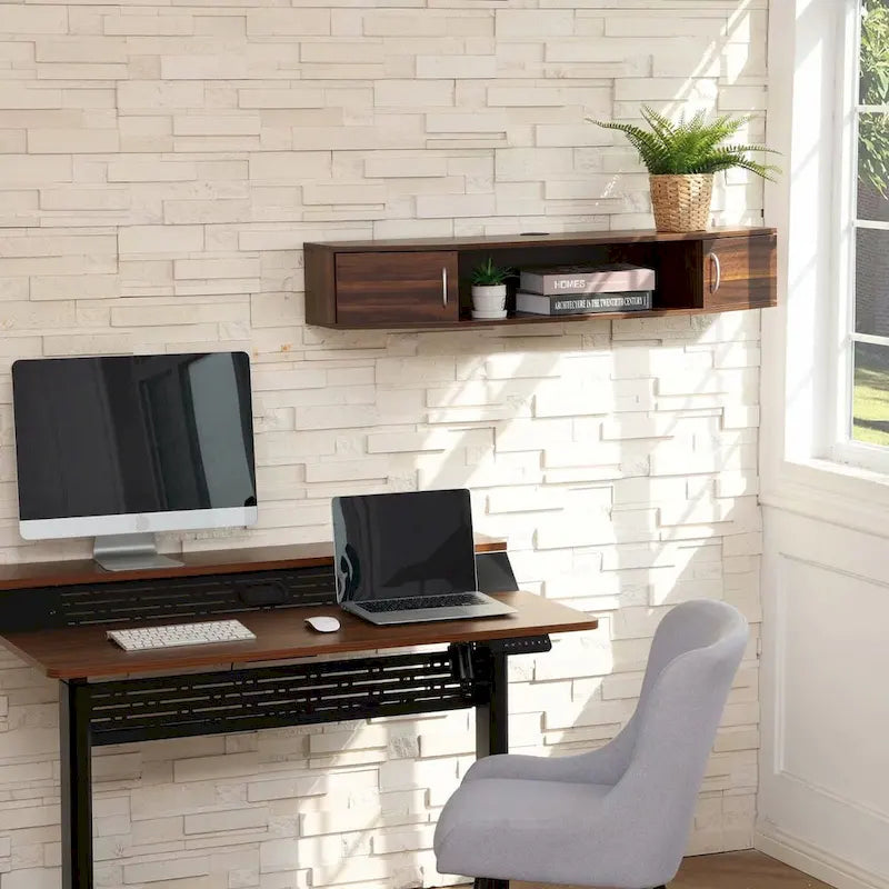 Meuble TV mural console multimédia bureau flottant de rangement