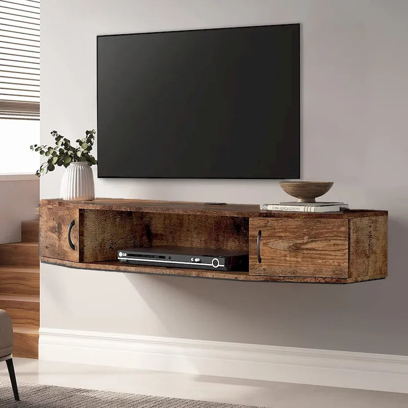 Meuble TV mural console multimédia bureau flottant de rangement