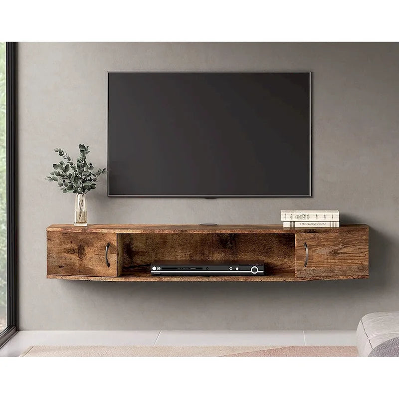 Meuble TV mural console multimédia bureau flottant de rangement