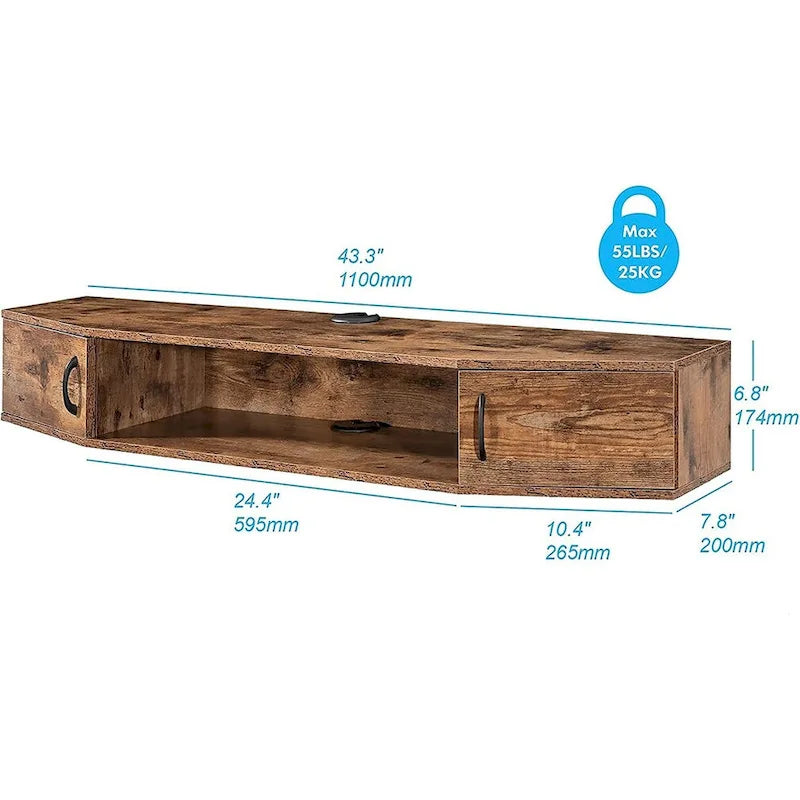 Meuble TV mural console multimédia bureau flottant de rangement