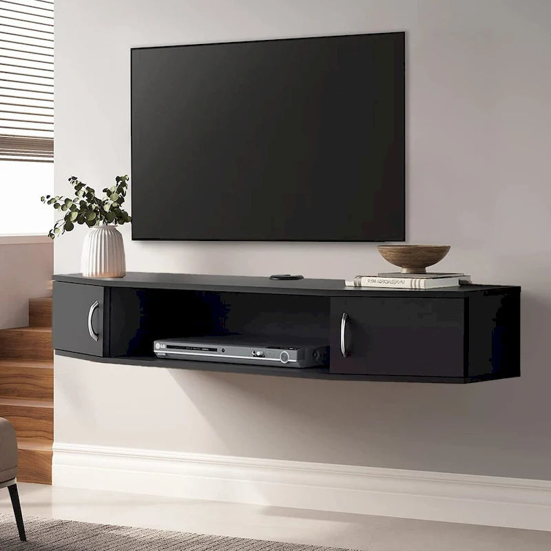 Meuble TV mural console multimédia bureau flottant de rangement
