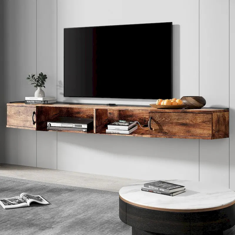 Meuble TV mural console multimédia bureau flottant de rangement
