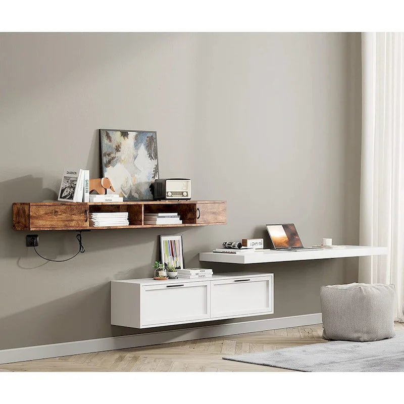 Meuble TV mural console multimédia bureau flottant de rangement
