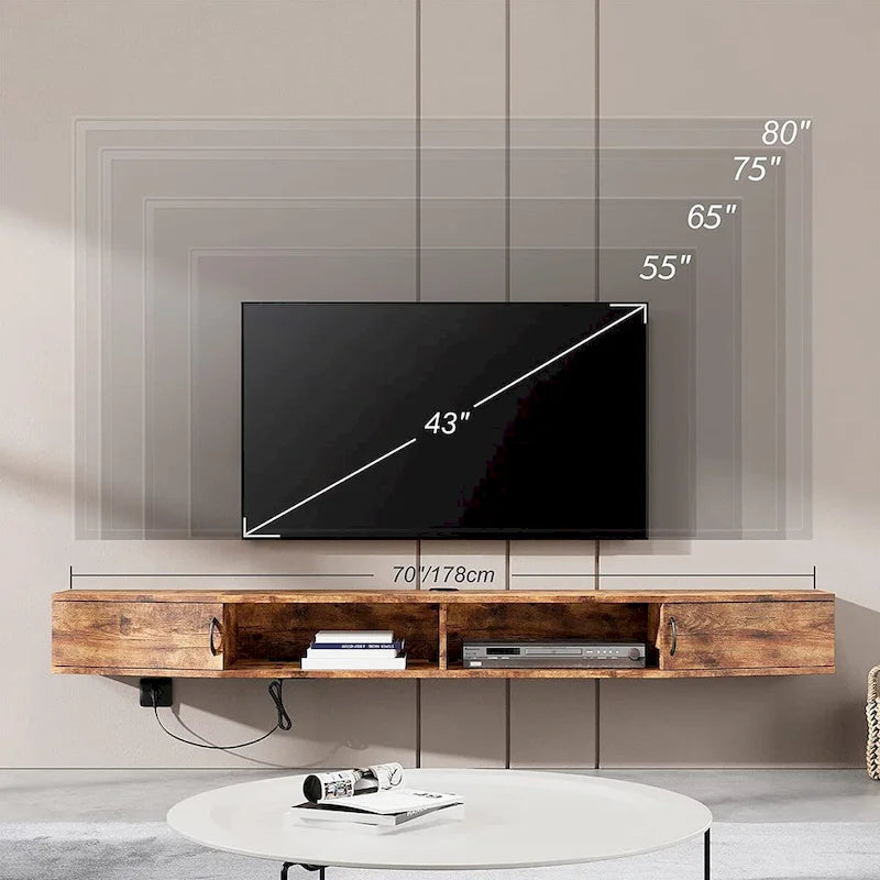 Meuble TV mural console multimédia bureau flottant de rangement