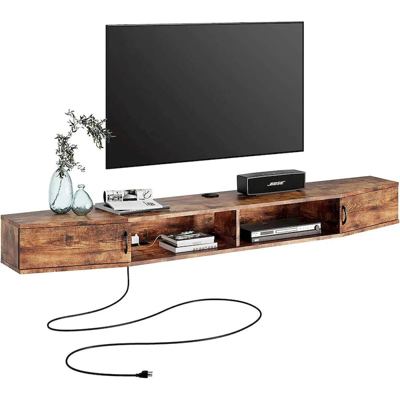 Meuble TV mural console multimédia bureau flottant de rangement