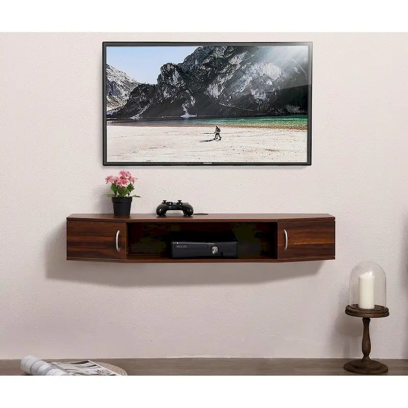 Meuble TV mural console multimédia bureau flottant de rangement