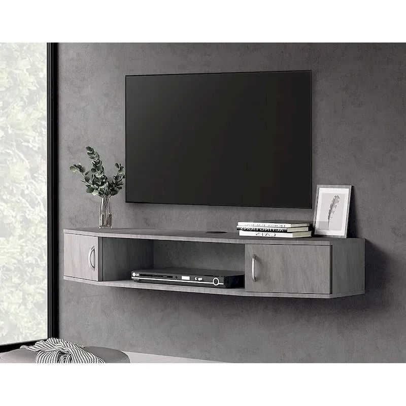 Meuble TV mural console multimédia bureau flottant de rangement