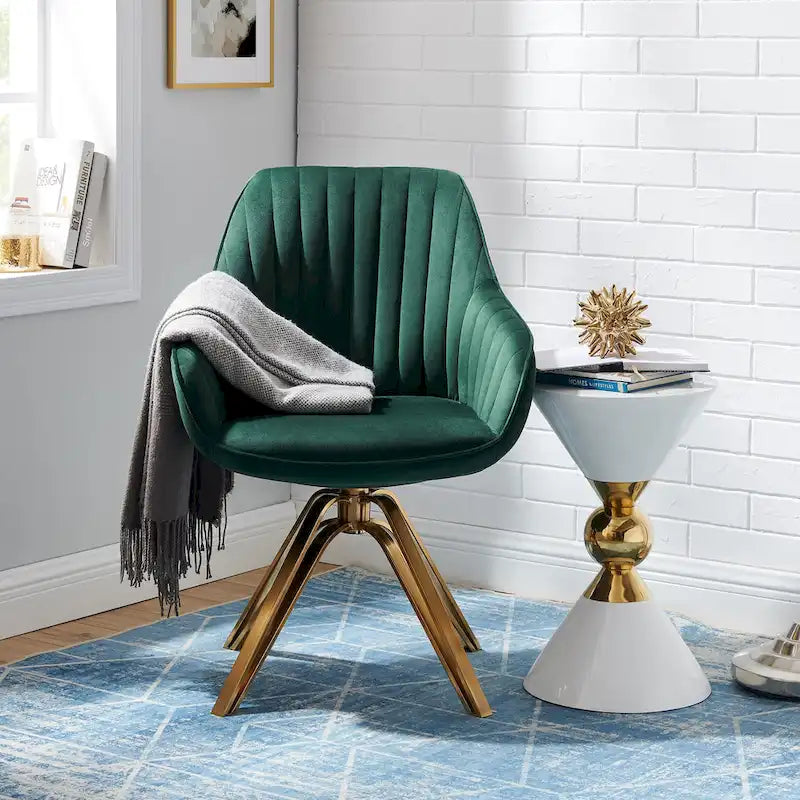 Fauteuil pivotant moderne en velours avec piètement doré