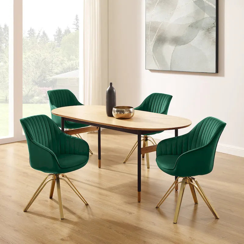Fauteuil pivotant moderne en velours avec piètement doré