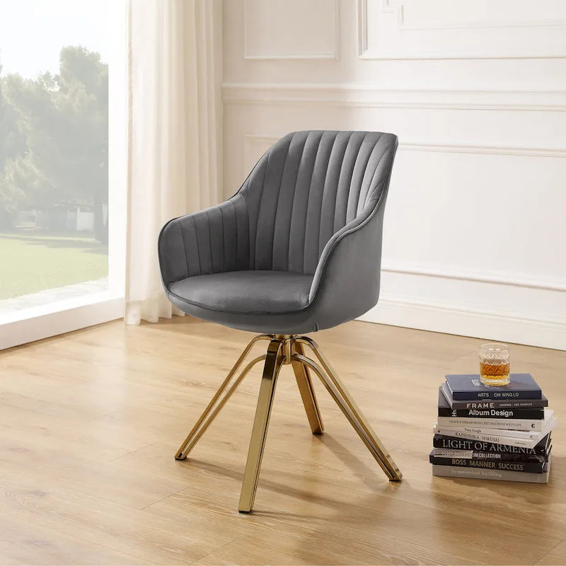 Fauteuil pivotant moderne en velours avec piètement doré