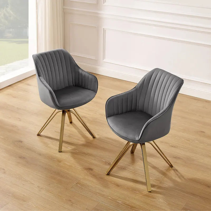 Fauteuil pivotant moderne en velours avec piètement doré