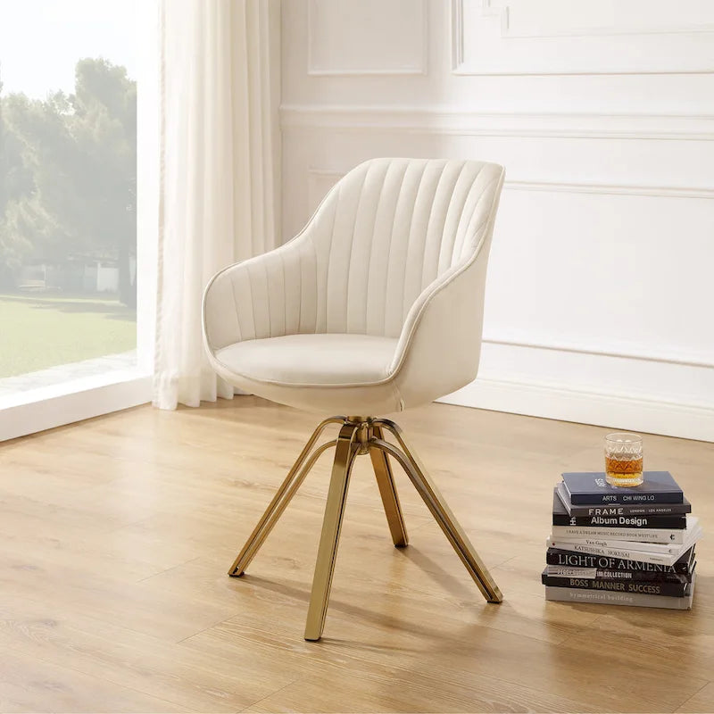 Fauteuil pivotant moderne en velours avec piètement doré