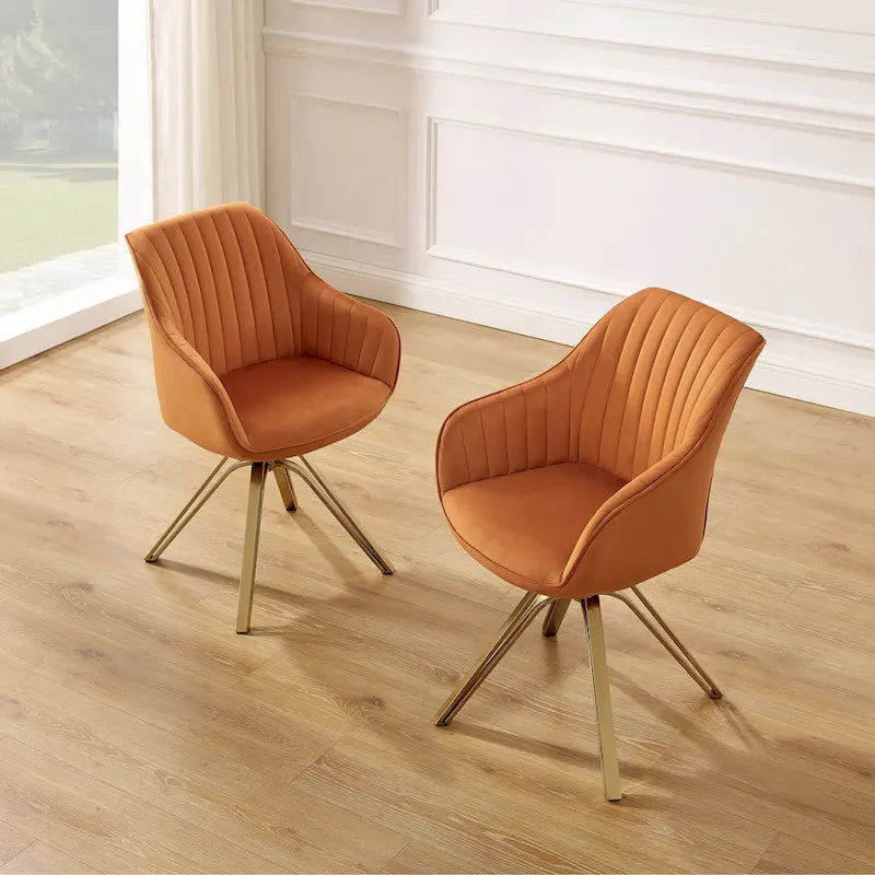 Fauteuil pivotant moderne en velours avec piètement doré