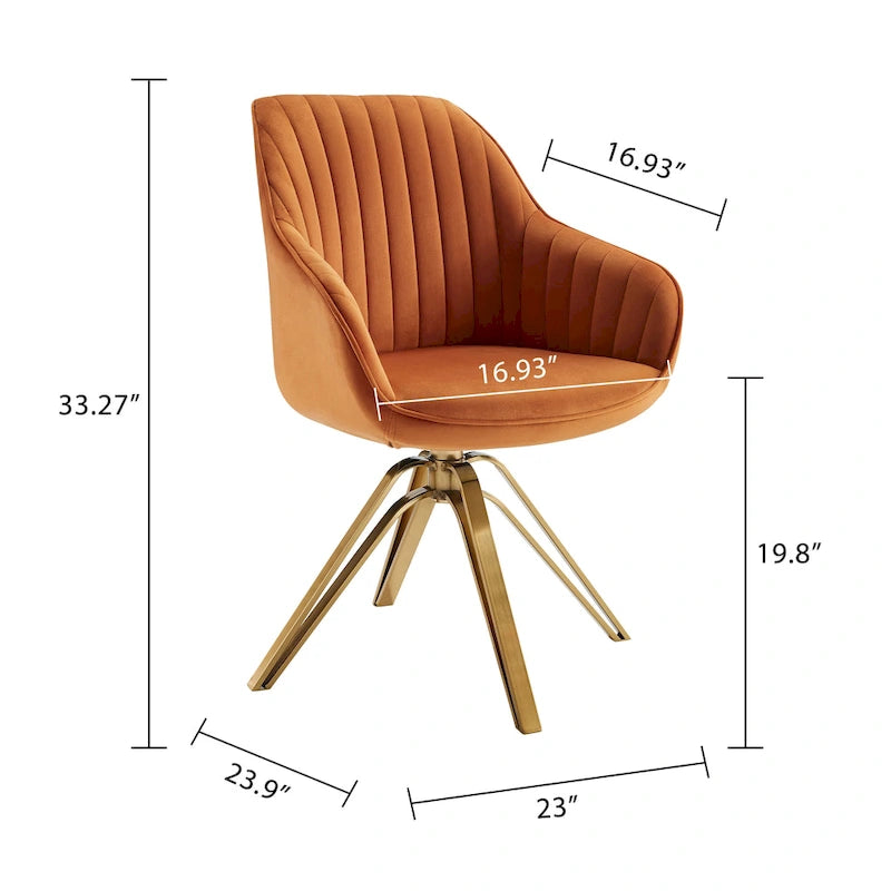 Fauteuil pivotant moderne en velours avec piètement doré