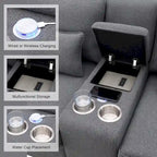 Canapé moderne en tissu de lin capitonné avec console, 4 oreillers, porte-gobelets, USB