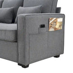 Canapé moderne en tissu de lin capitonné avec console, 4 oreillers, porte-gobelets, USB