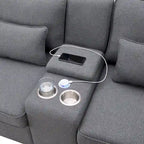 Canapé moderne en tissu de lin capitonné avec console, 4 oreillers, porte-gobelets, USB