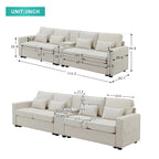 Canapé moderne en tissu de lin capitonné avec console, 4 oreillers, porte-gobelets, USB