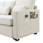 Canapé moderne en tissu de lin capitonné avec console, 4 oreillers, porte-gobelets, USB