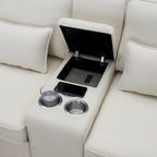 Canapé moderne en tissu de lin capitonné avec console, 4 oreillers, porte-gobelets, USB
