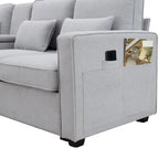 Canapé moderne en tissu de lin capitonné avec console, 4 oreillers, porte-gobelets, USB