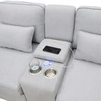 Canapé moderne en tissu de lin capitonné avec console, 4 oreillers, porte-gobelets, USB