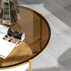 Table de rangement ronde à café à 2 niveaux avec plateau en verre trempé et table d'appoint en pierre frittée