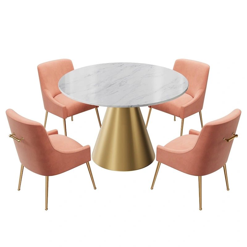 Table à manger en métal avec plateau en marbre 48 po et chaise de salle à manger en velours
