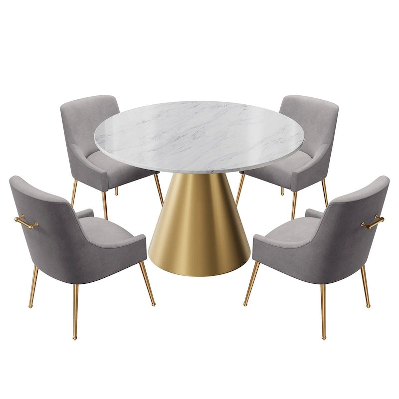 Table à manger en métal avec plateau en marbre 48 po et chaise de salle à manger en velours