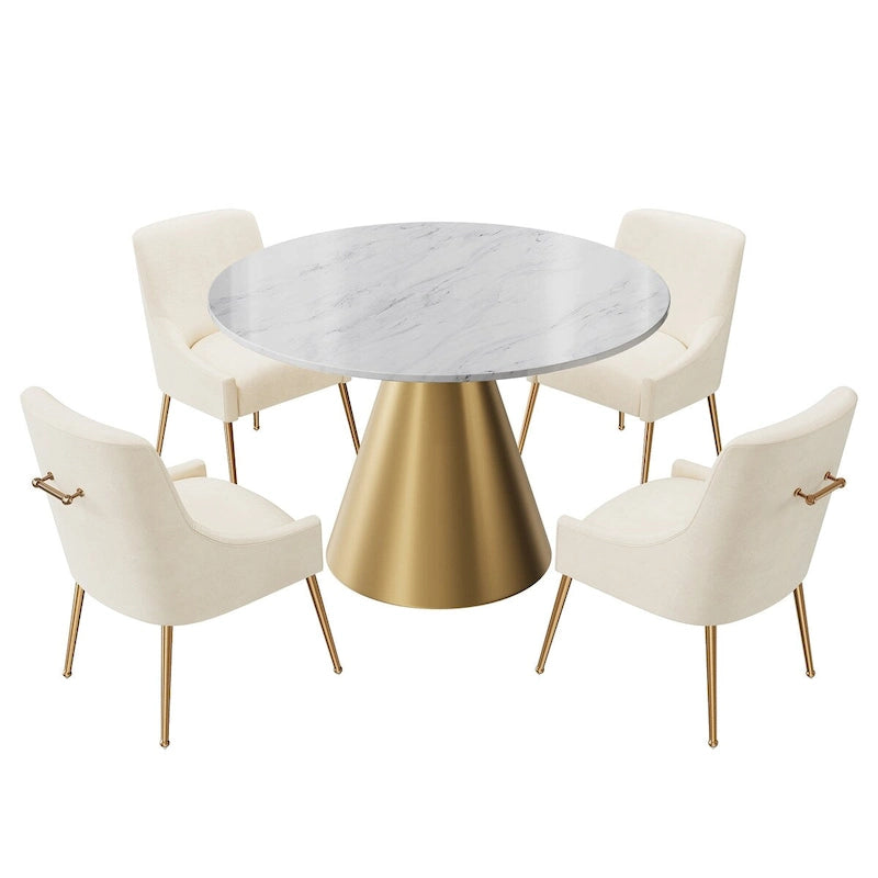 Table à manger en métal avec plateau en marbre 48 po et chaise de salle à manger en velours