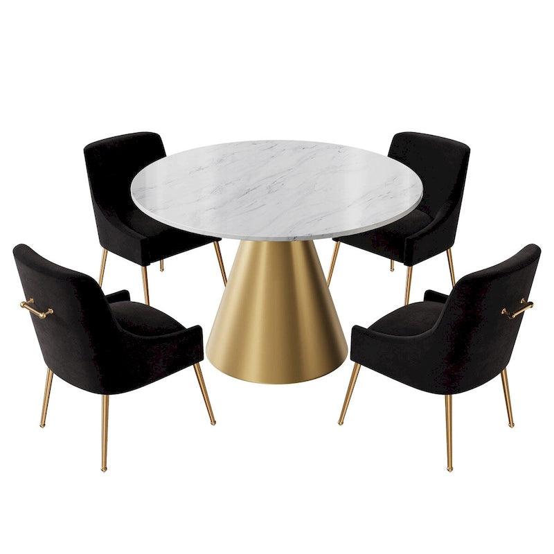 Table à manger en métal avec plateau en marbre 48 po et chaise de salle à manger en velours