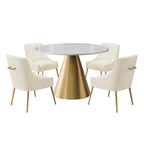 Table à manger en métal avec plateau en marbre 48 po et chaise de salle à manger en velours