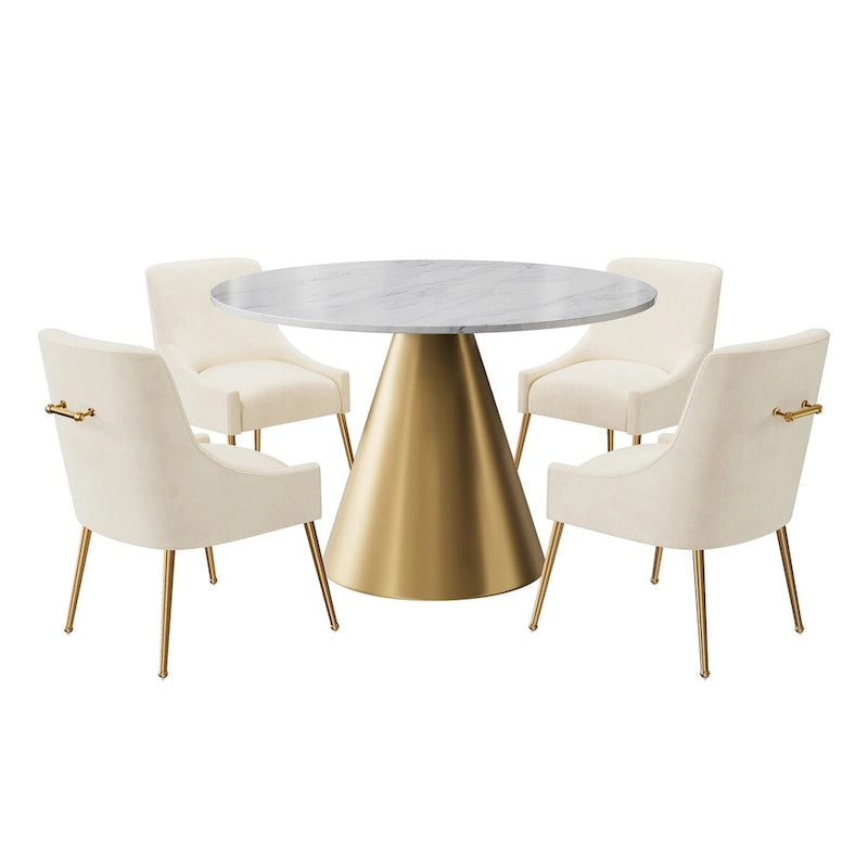 Table à manger en métal avec plateau en marbre 48 po et chaise de salle à manger en velours