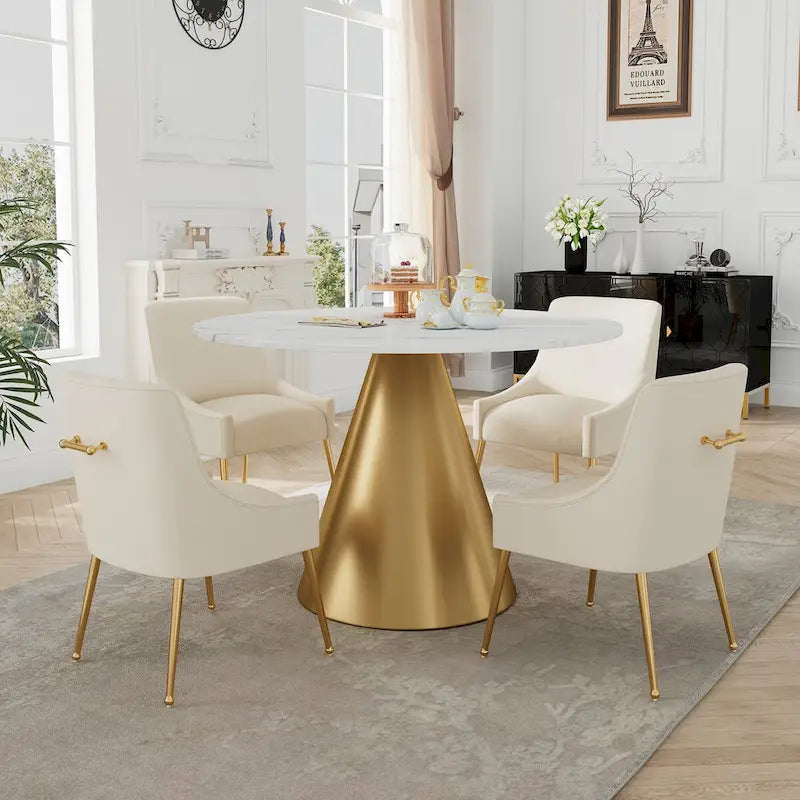 Table à manger en métal avec plateau en marbre 48 po et chaise de salle à manger en velours